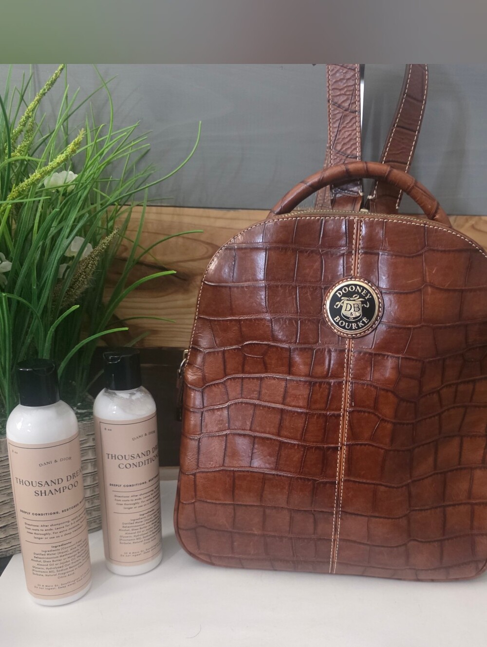 MSRP $298 DOONEY & BURKE CROC EMBOSSED COGNAC BACKPACK BUNDLE